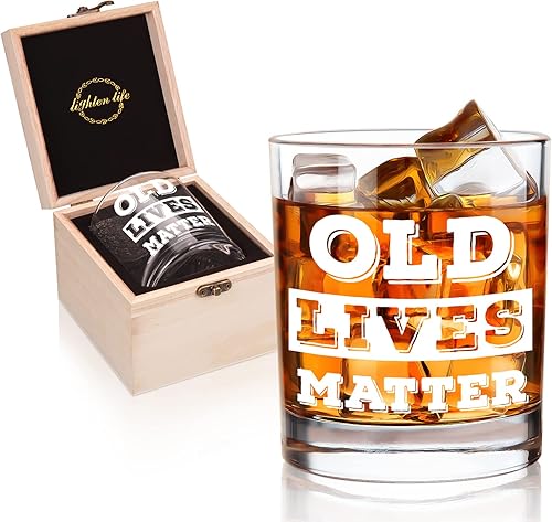 Old Lives Matter Whiskey Glass 12 oz - 70th Birthday Gifts For Grandfather