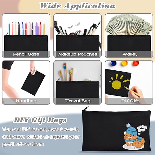 Vista 43 de ZeeDix Bolsa de lona, bolsa de cosméticos multiusos con cremallera, bolsa de lona con cremallera para manualidades, bolsas de maquillaje en blanco