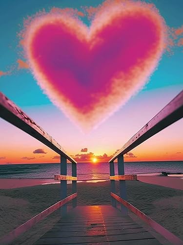 VAIIEYO Kits de arte de diamantes 5D para adultos, barandilla de protección, pintura de diamantes, nube de amor, lienzo redondo de diamantes de