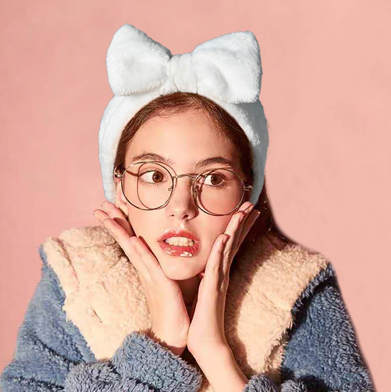 12 Pcs Spa Headbands for Women Bow Hair Bands Makeup Headbands Soft Coral Fleece Solid Color Headbands Elastic Hair Bands for Women Hair Band for Washing Face Shower Spa