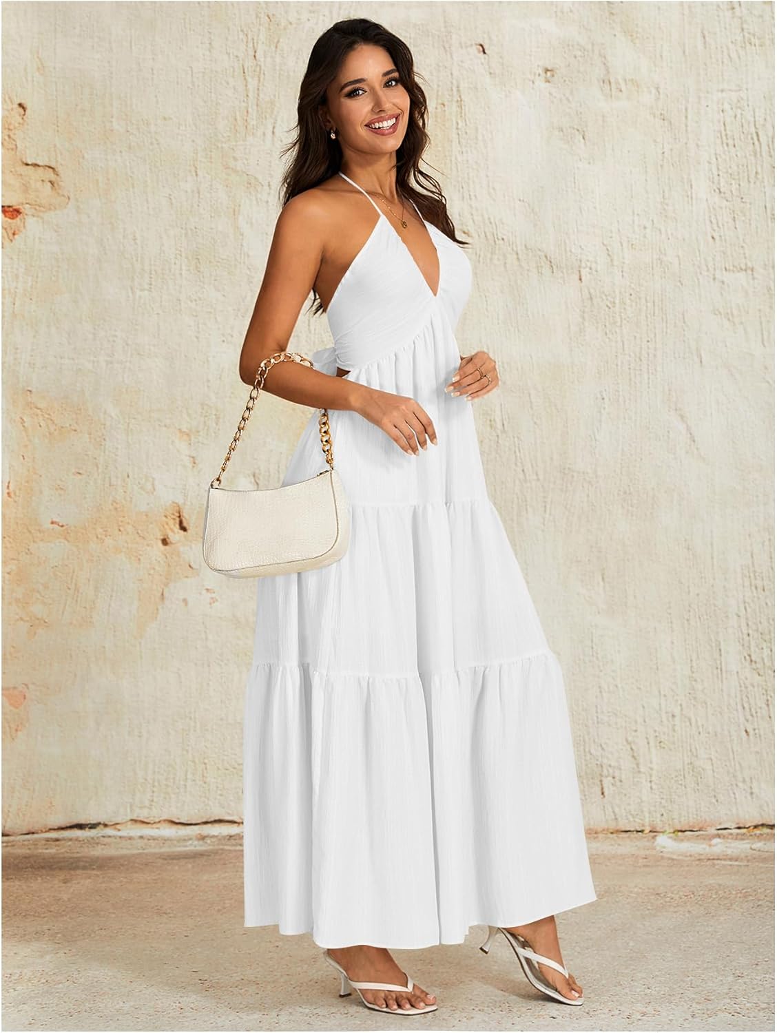 OYOANGLE Women's Summer Beach Formal Wedding Guest Dress Backless Flowy Vacation Boho Maxi Dresses - Image 3