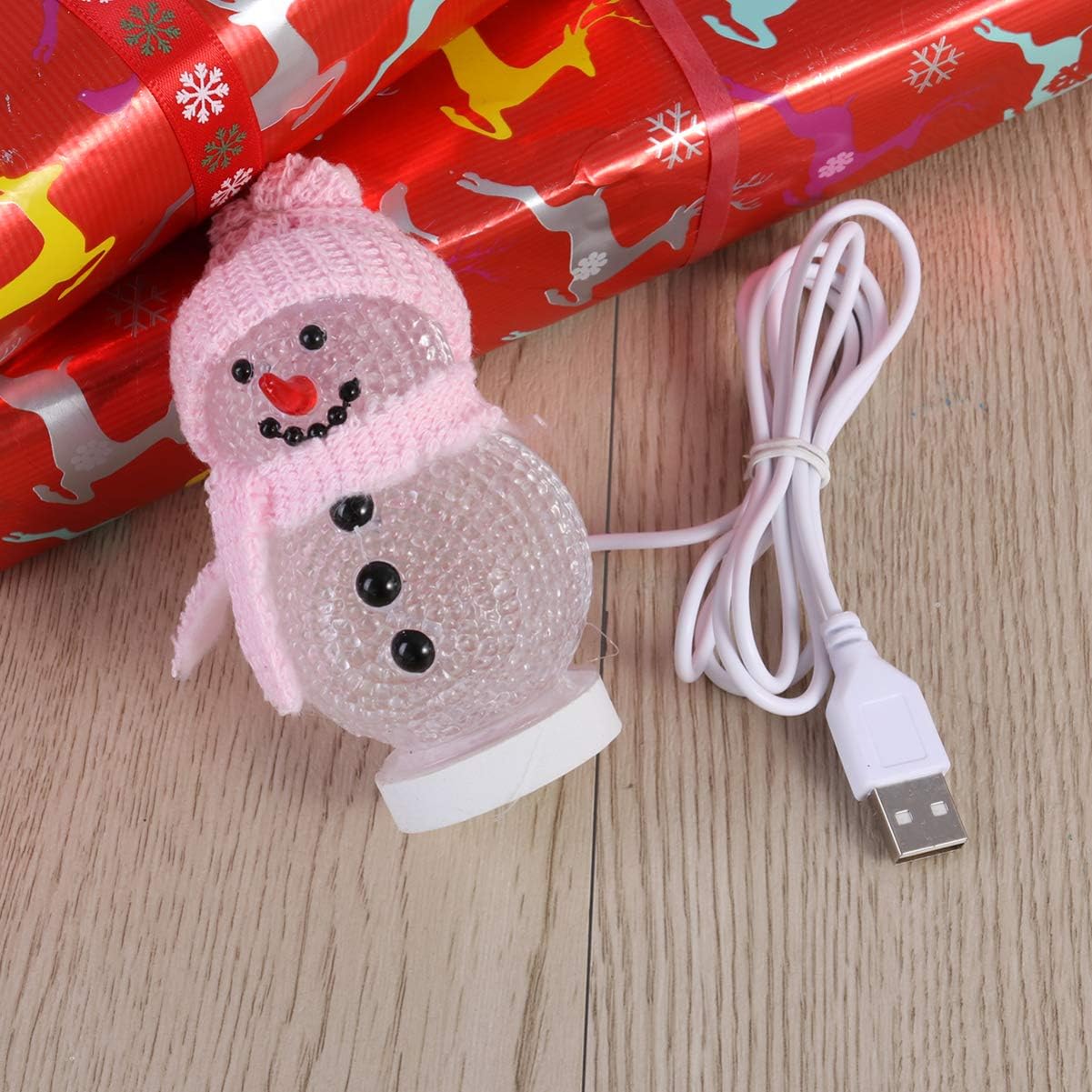 Uonlytech 2pcs LED Christmas Lights Light Up Snowman Ornaments with Hat USB Charging RGB Color Changing Night Light Christmas Table Centerpiece Decorations (Pink)