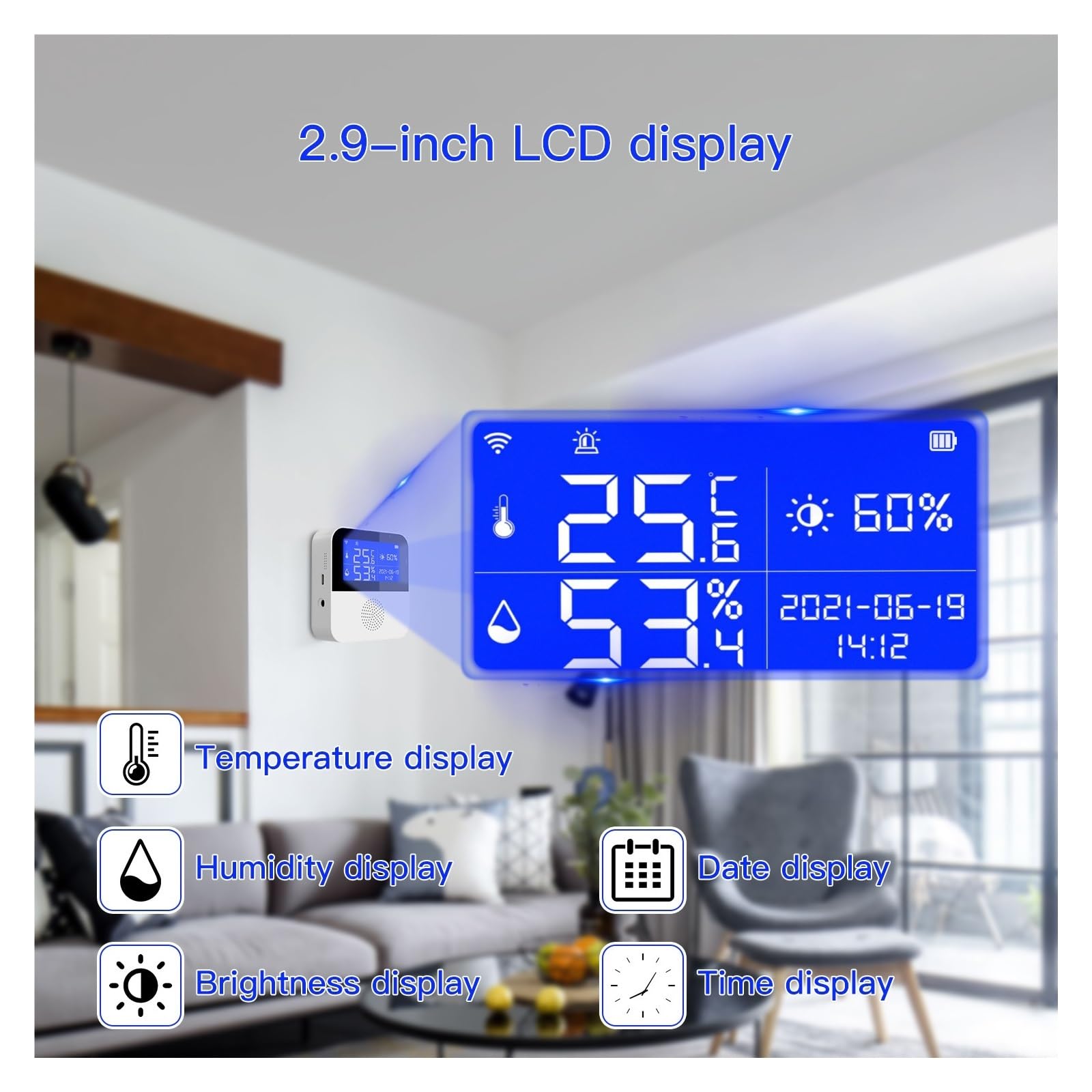 Termómetro interior del higrómetro detector de la luz sensor humedad temperatura Wifi con el trabajo pantalla LCD(Wifi sensor)