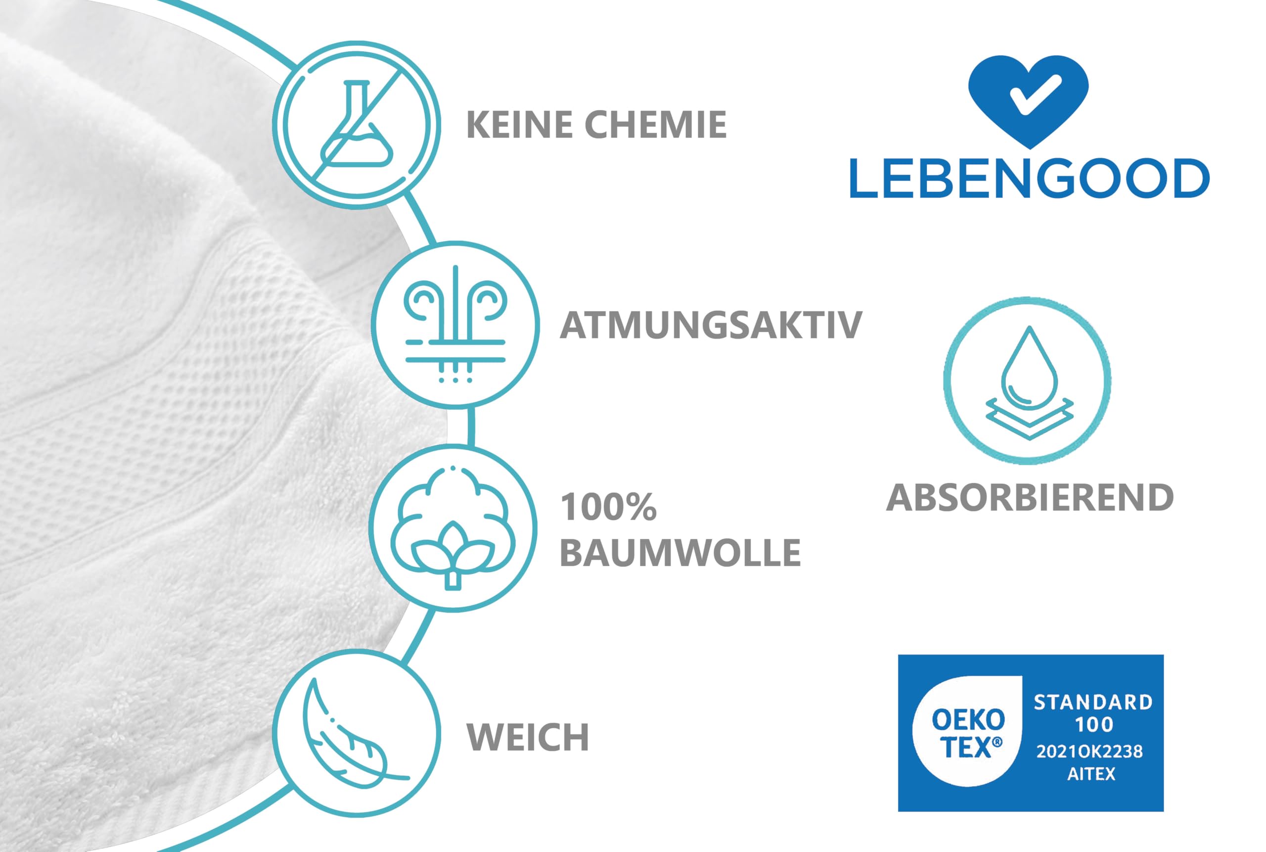 LEBENGOOD Handtücher-Set 4er Duschtuch 70x140 Badehandtuch Groß Baumwolle