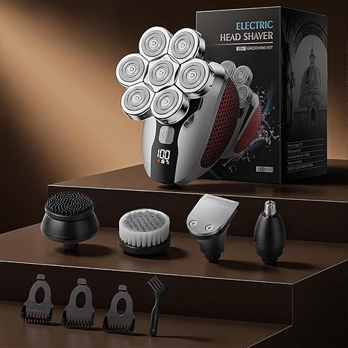 Miniatura 7 de Afeitadoras de cabeza para hombres calvos, kit profesional de afeitadora eléctrica 5 en 1, maquinilla de afeitar eléctrica flotante 7D para cabezas