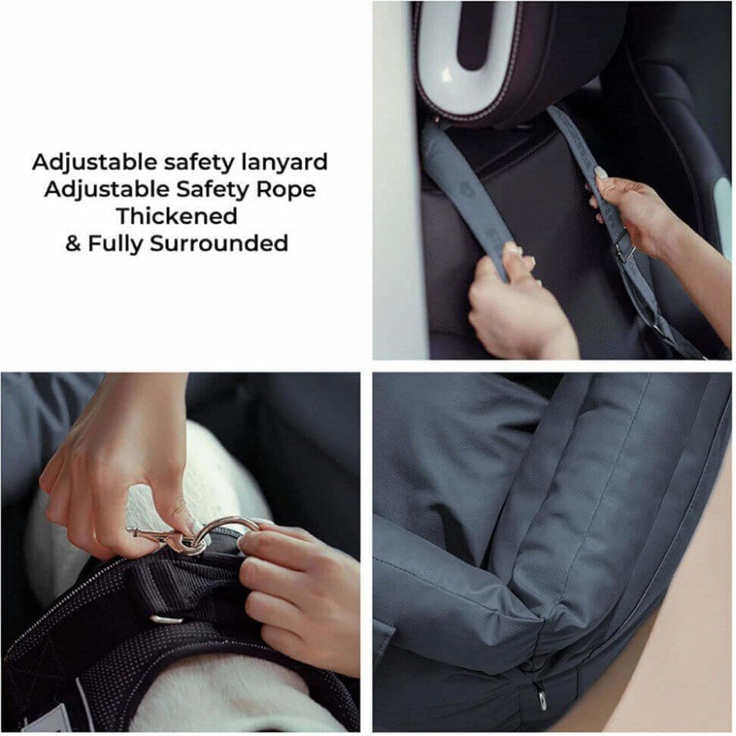 Asiento de coche para perros pequeños, desmontable y lavable, cama de espuma viscoelástica para perro con bolsillos de almacenamiento y correa de seguridad con clip, asiento de coche para mascotas