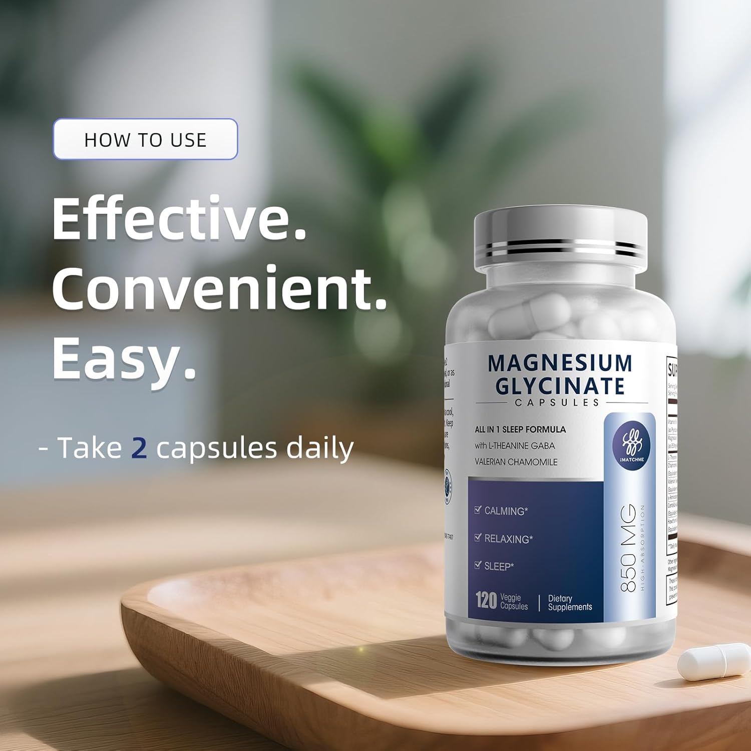 Magnesium Glycinate 850mg Capsules with L-Theanine, Chamomile & GABA for Sleep, Calmness, Muscle, Bone Health & Immune Support, Magnesium for Women and Men, Vegan, High-Absorption, 120 Count - Image 8