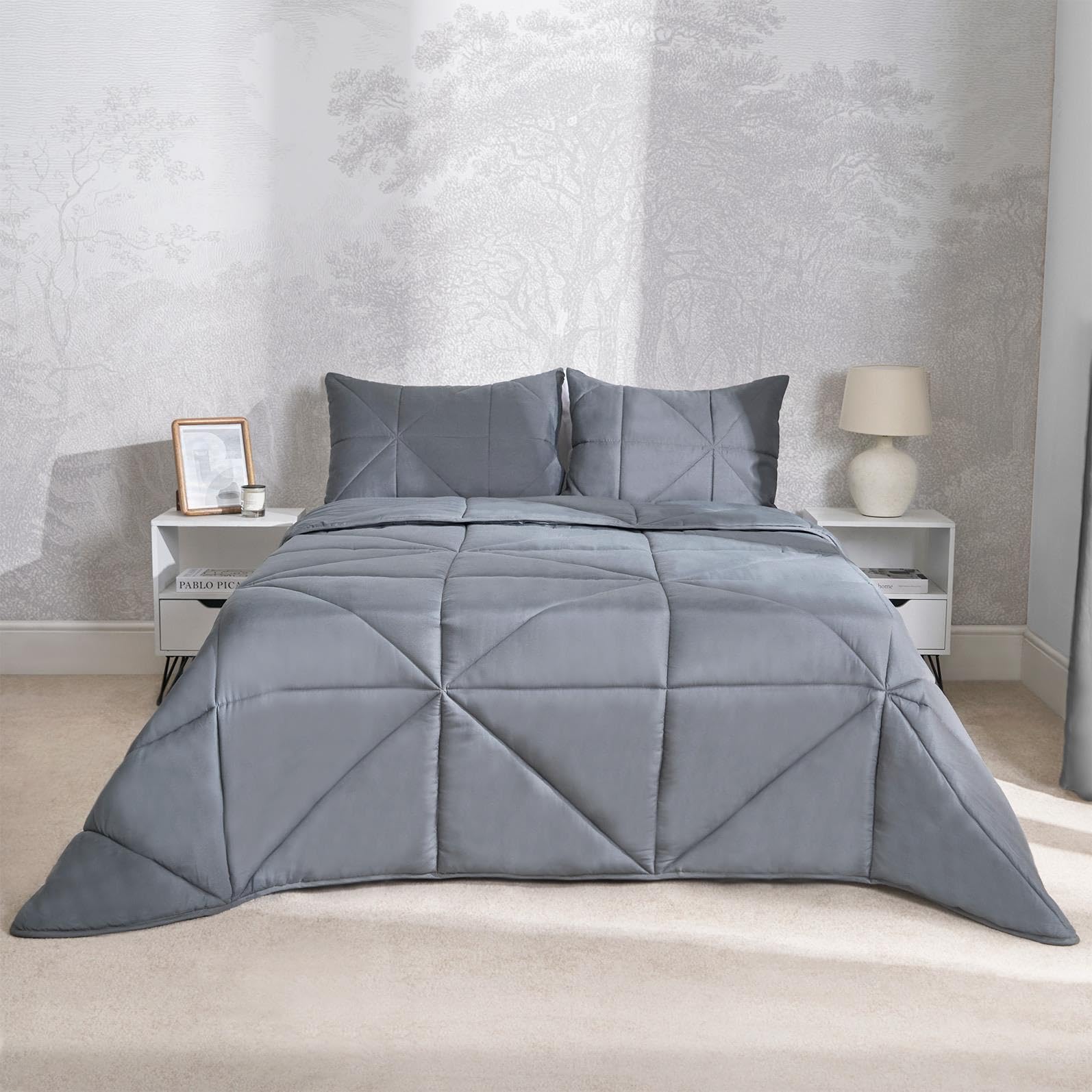 OHS Coverless Duvet Geo Quilted 7.5 Tog BeddingGreyDouble