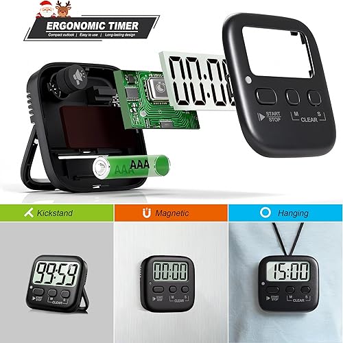 Miniatura 50 de Antonki Paquete de 2 temporizadores digitales para niños, temporizadores de cocina magnéticos de cuenta regresiva para cocinar, huevos, aula, Nuevo