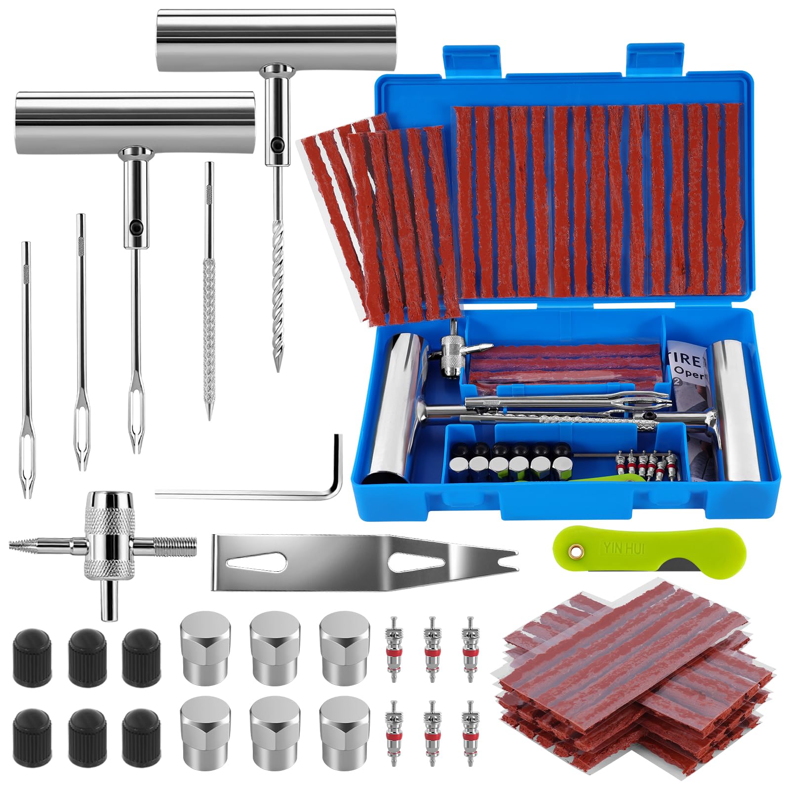 ANVINKU 58PCS Tyre Repair Kit Car, Heavy Duty Puncture Repair Kit Car, Tubeless Tyre Repairs Kits for Motorcycle, Truck, Van, Tractor