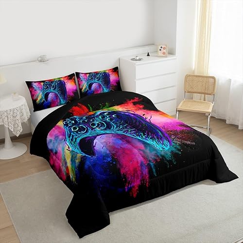 Miniatura 3 de Erosebridal - Conjunto de ropa de cama tamaño completo para adolescentes y niños, juego de ropa de cama gamer para niños, juego de edredón de teñido