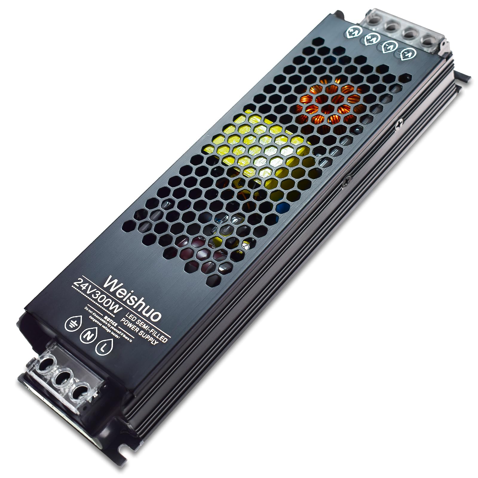 LED Driver 24V 300W 12.5A Transformer IP20 AC 220V to DC 24V Constant Voltage Slim Switching Power Supply for LED Strip Lights, Bulbs and Indoor Lamps, Black