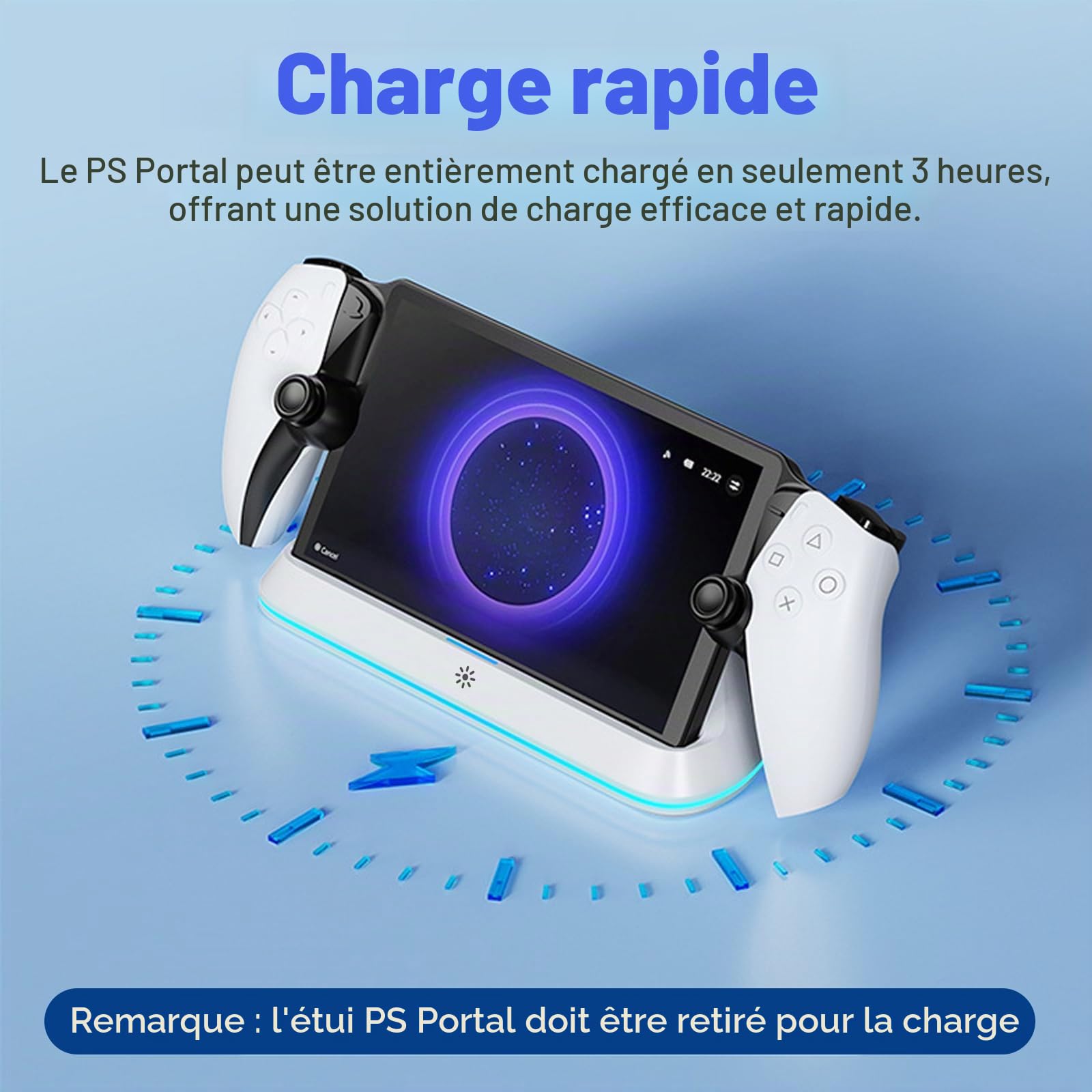 Station de Chargement pour PlayStation Portal, Support de Charge Portable avec Lumières RVB, Support de Chargement pour PS5 Portal Accessoires（Noir）