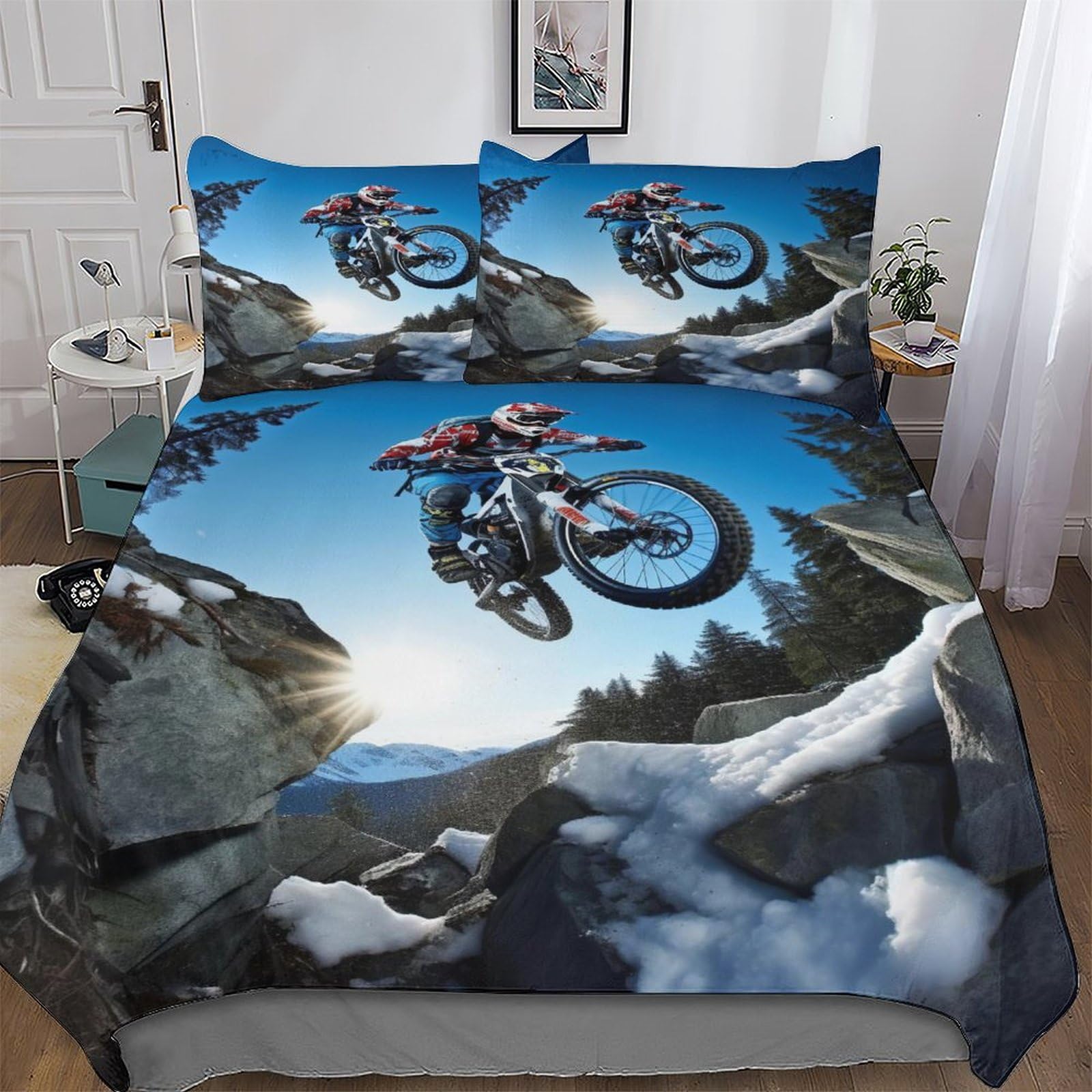 Pazzk Boys Mountain Bike-11 Mountain Bike 3D Printed Bedding Duvet Cover 3 Pcs Set For Kids Teens Bedroom Quilt Cover Soft Microfiber Comforter Cover With Pillowcase Double (200X200cm)