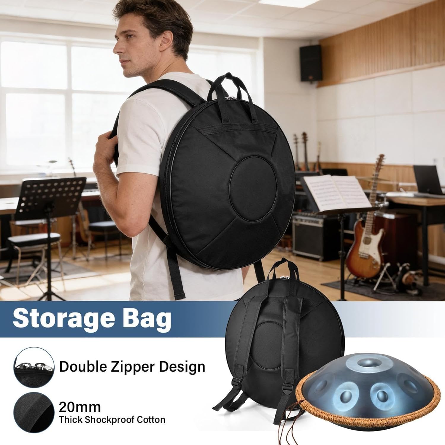 18-Inch 9-Note G Kurd Handpan Drum 440Hz Hand Tuned Steel Hand Drum with Soft Bag Mallets Stand Note Stickers Cleaning Cloth for Yoga Meditation Performance