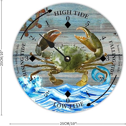 Miniatura 6 de ENEDNATE Reloj de marea de cangrejo oceánico, silencioso sin tictac, funciona con pilas, reloj de marea de madera, arte de pared de madera, reloj de