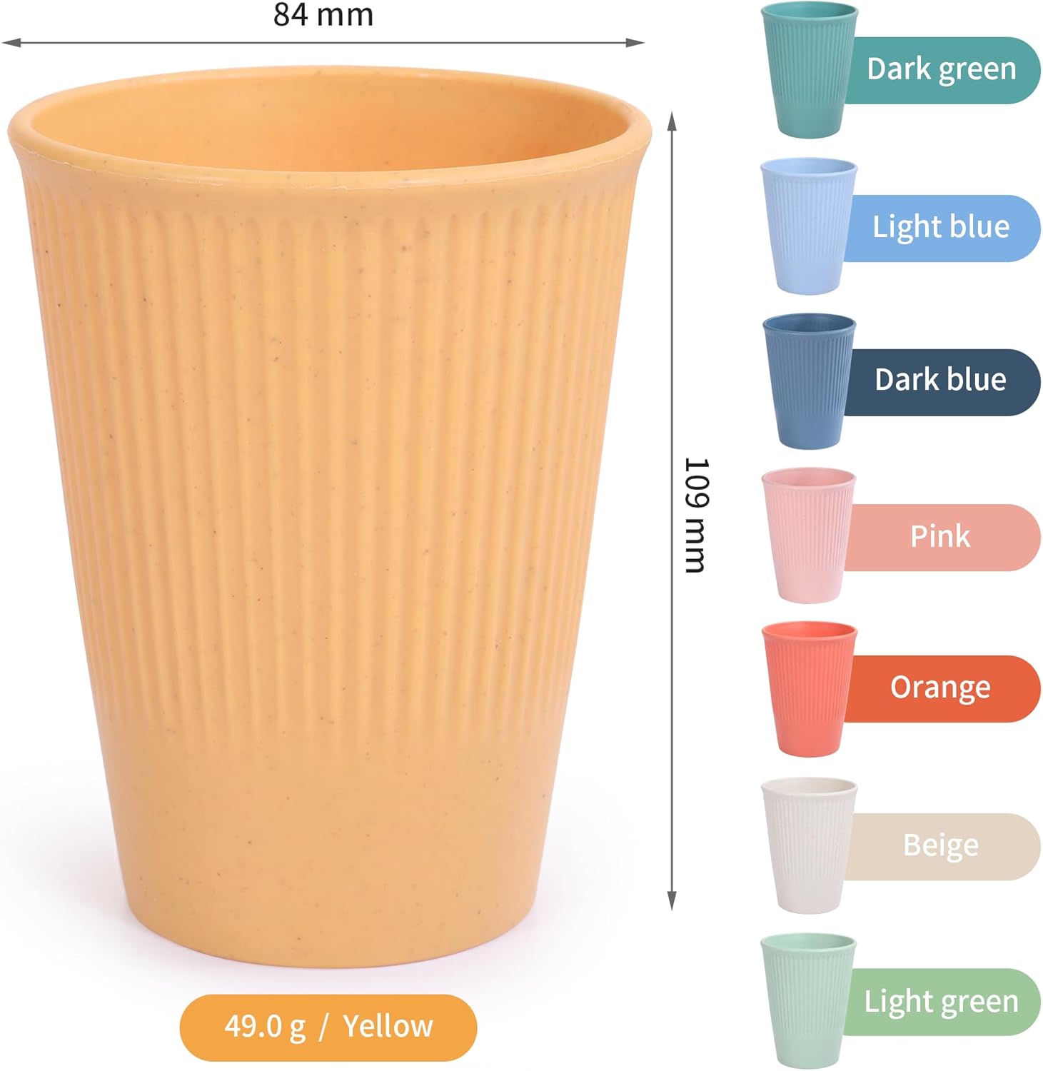 Wheat Straw Cups, Unbreakable Drinking Cup Dishwasher Safe Water Glasses with 8 Colors for Drinking Water, Juice,Milk, Soda, Coffee,Easy to Clean & Reusable (8 Pcs) - Image 4