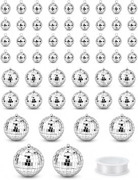 Youdepot 54PCS Mini Silver Disco Balls Hanging Disco Ball Ornaments for Disco Ball Decor, Mini Disco Balls for Disco Party Decorations, Weddings, Rooms, Cakes & Disco Christmas Decor