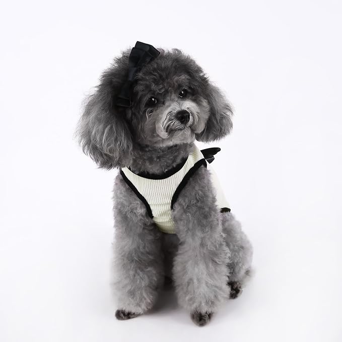 Vestido de princesa para perros pequeños blanco con lazo negro miniatura 7