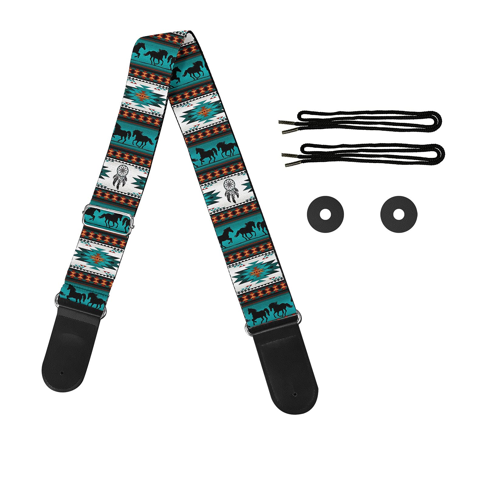 Huiacong Unisex Boho Tribal Ethnic Horse Boho Tribal Guitar Strap For Women Gifts Ethnic Horse Adjustable Polyester Guitar Straps Locks For Electric Guitar, Acoustic Guitar And Bass