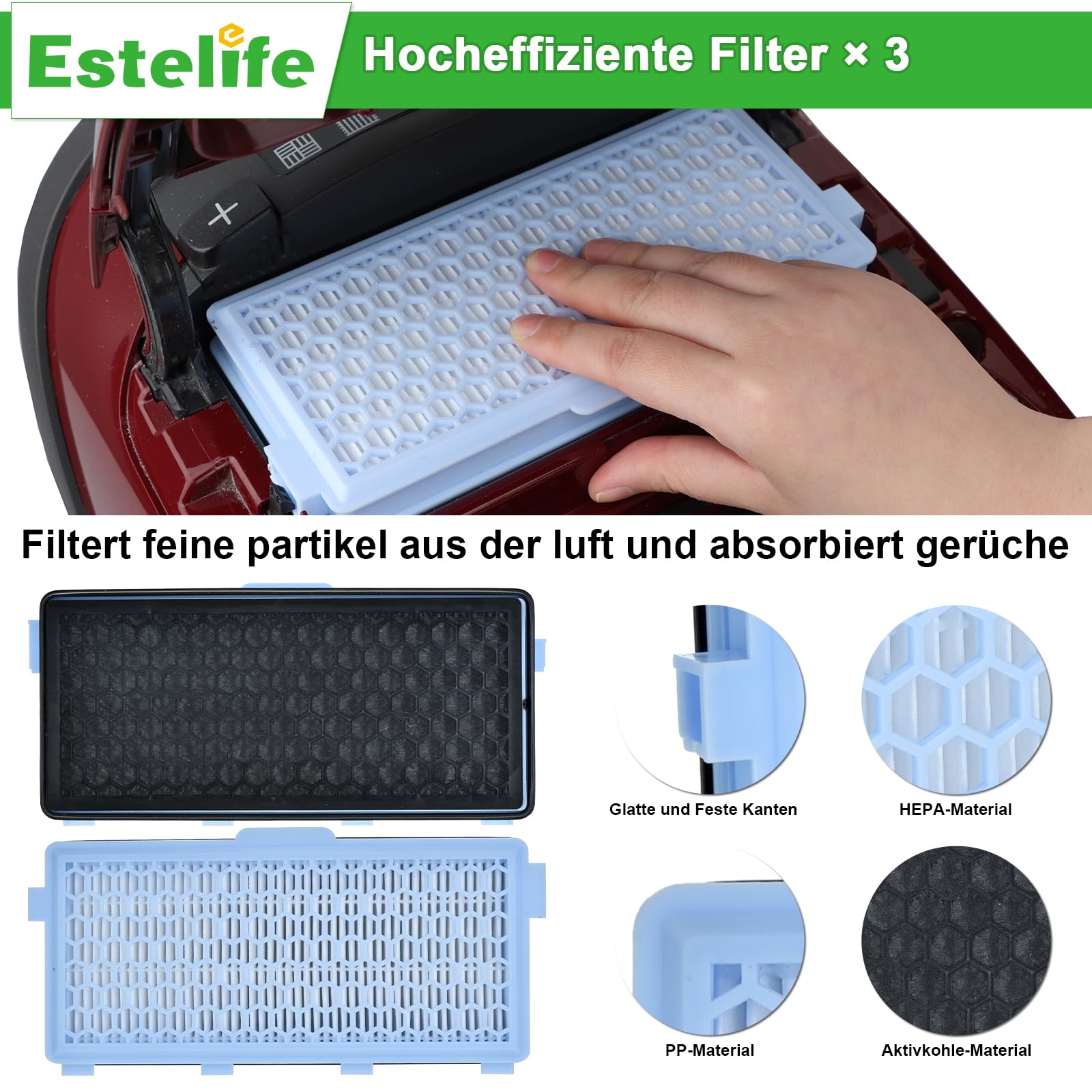 Filtro per Miele aspirapolvere Active Airclean Plus 50 Compact C1&C2, Complete C2&C3, S8340 S4000 S5000 S6000 S8000, 6 sacchetti GN + 3 filtri HEPA+6 microfiltri, filtro aspirapolvere per Miele serie