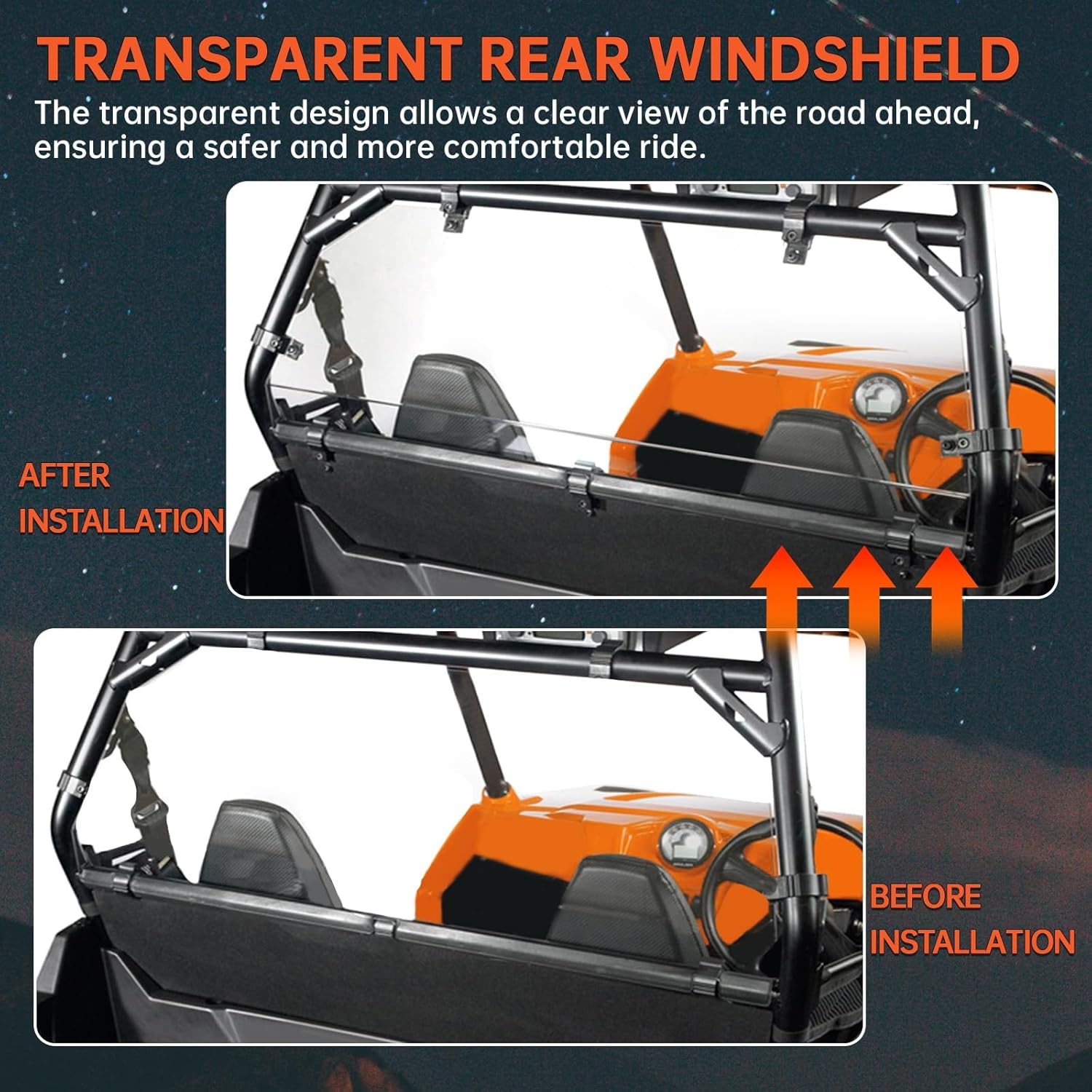 Kojem Rear Windshield Back Panel Compatible with 2008-2022 Polaris RZR 570 800 & Polaris RZR S 570 / 800 Clear Windscreen Black Hard Window Panel