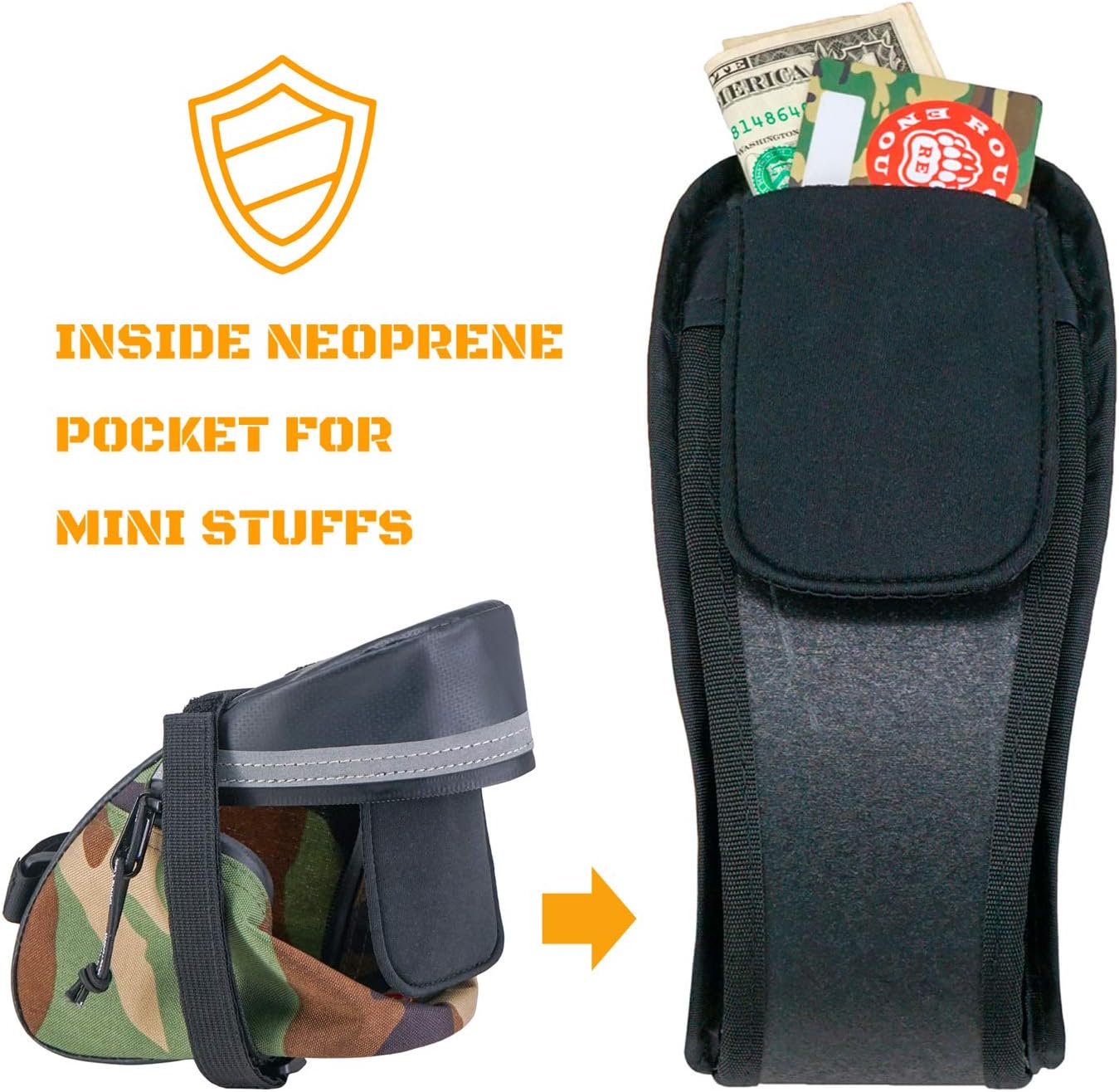 Rough Enough Bike Saddle Bag Seat Pack with 3M Reflective Tape for Road Mountain Bikes Outdoor Tactical Camo