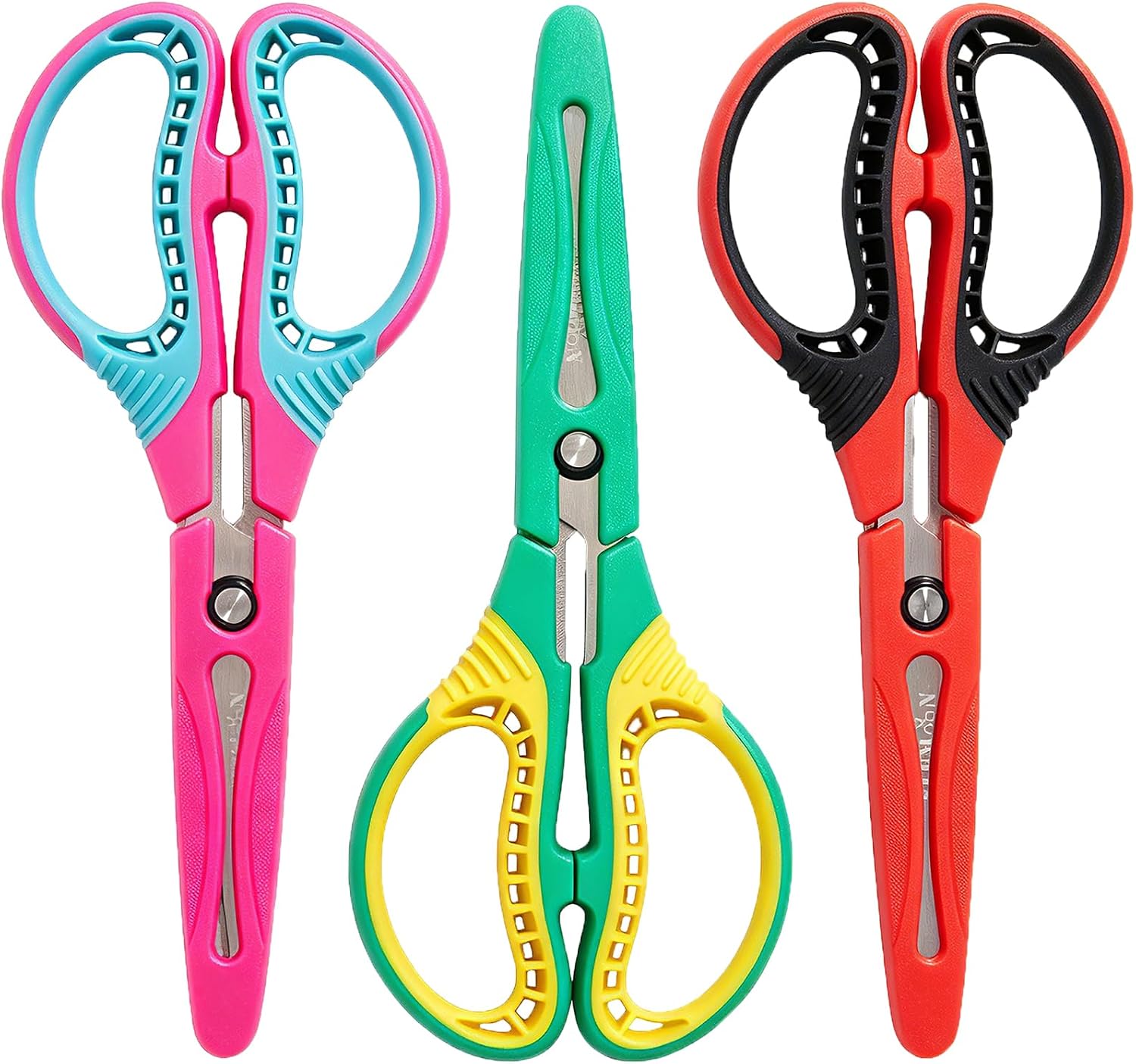 7" Pointed Tip with Cover Children Scissors for Age 8+,3 Pack | Left Right Handed Kids Scissors,Soft Comfort Grips Craft Scissors for School Classroom Home Art DIY Supplie
