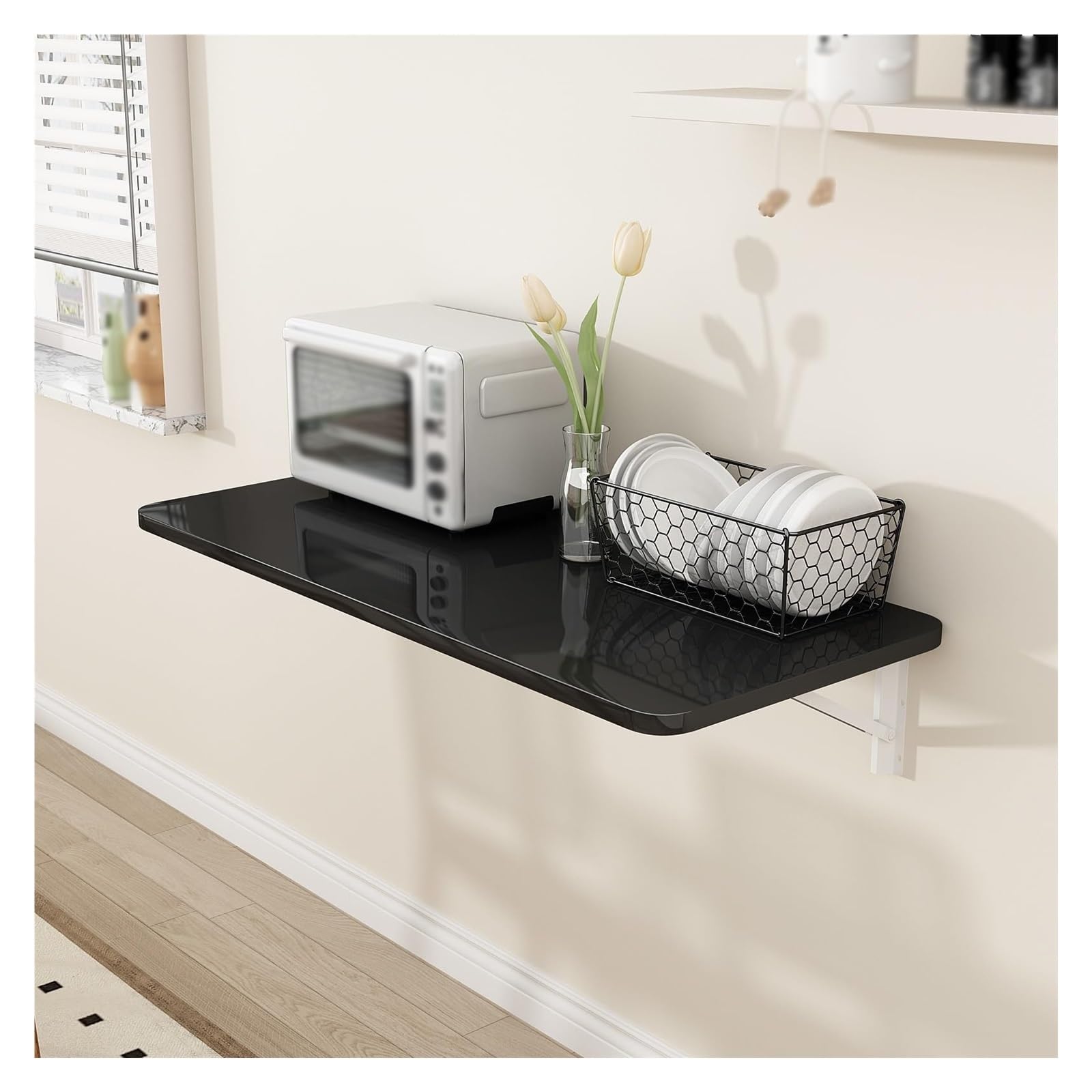 LWJSOCP WallMounted Floating Desk SpaceSaving Foldable Table for Small Areas Convertible Desk for Home Office Kitchen Laundry Room (Black 50x30cm)