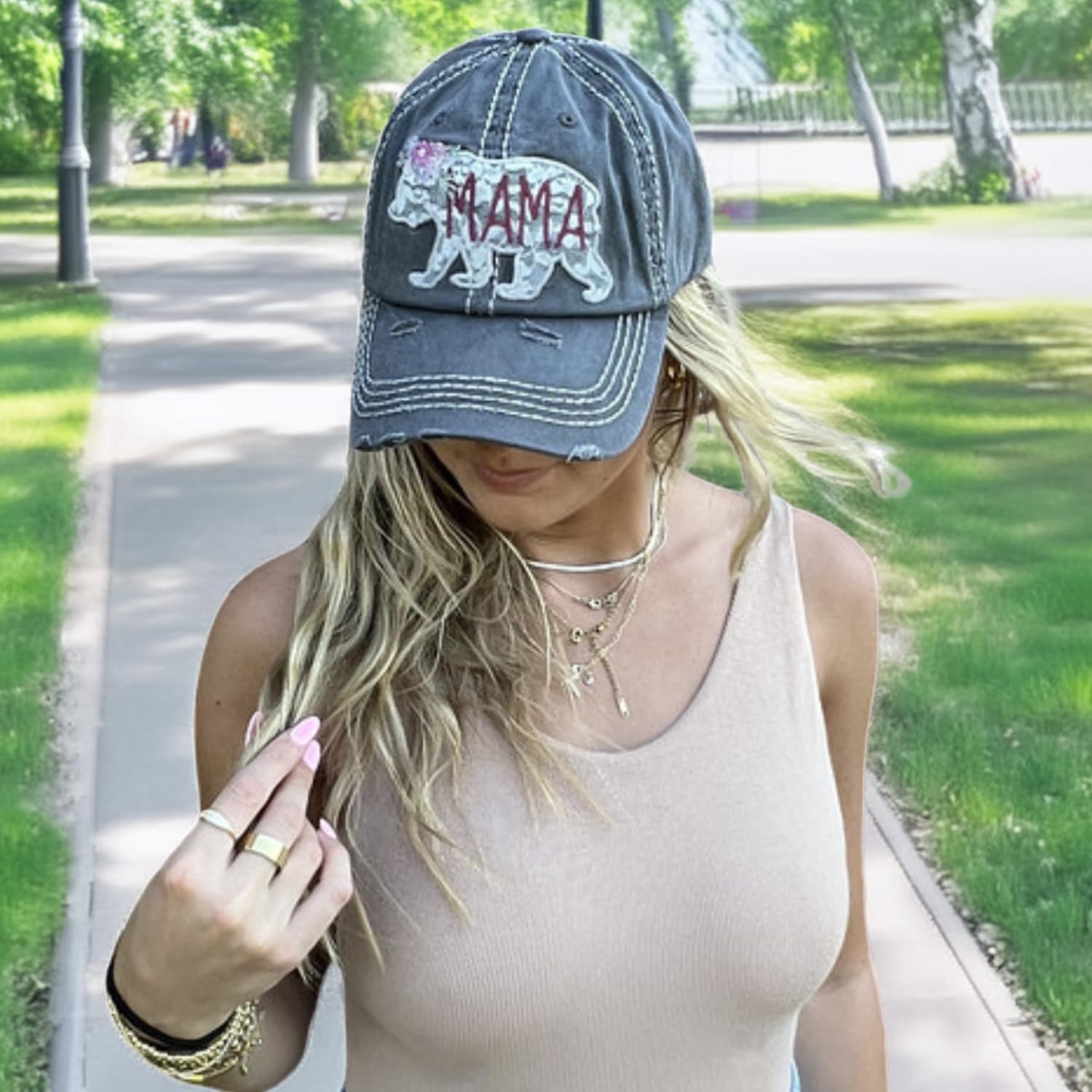 Funky Junque Distressed Vintage Baseball Cap - Embroidered Patch Women's Hat - Holiday, Lifestyle & Patriotic Designs - Image 4