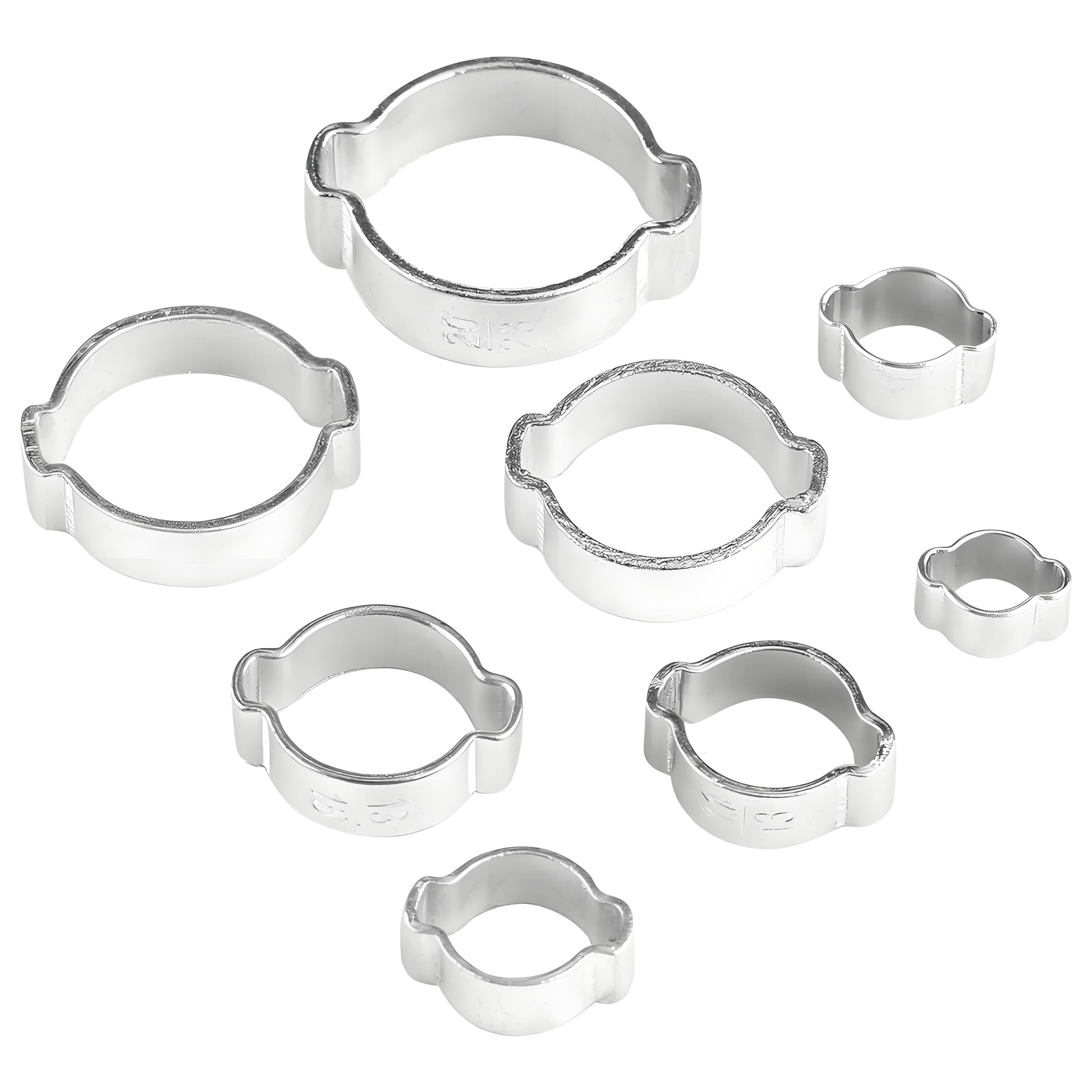 Fafeicy Silver 10Pcs Two-Ear Hose Clamps Iron Galvanized O Clip Hose Clamps Zinc Plated Double Ear Hoops For Petrol Pipe Tube (9-11Mm)