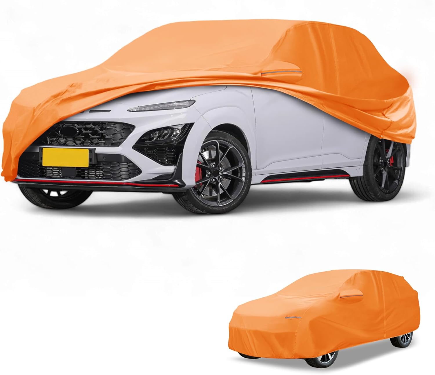 Car Cover Waterproof All Weather Automotive Outdoor Anti-UV Full Exterior Cover for Hyundai Kona Aluminum Film Orange with Left Side Zipper