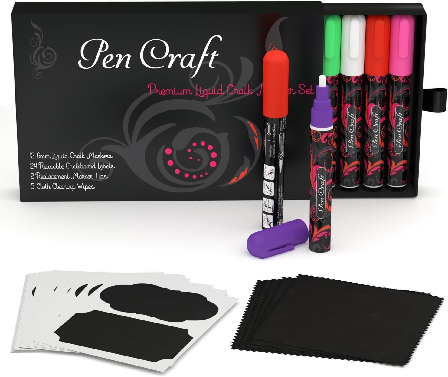 Amazon 12液体チョークDry Eraseマーカーセット。For Blackboards、ホワイトボード&ガラスペイントbyペンCraft リバーシブルBullet