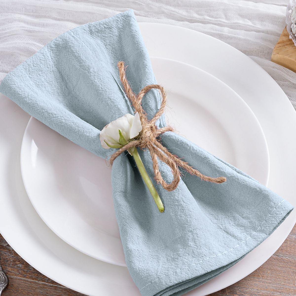 Cotton Linen Napkins Set of 8 17"x17" Reusable Cloth Napkins Grey Blue | Washable Durable Dinner Napkins Stonewashed Linen Napkins Cloth for Wedding Party Bridal Shower Everyday Use Gathings Decor