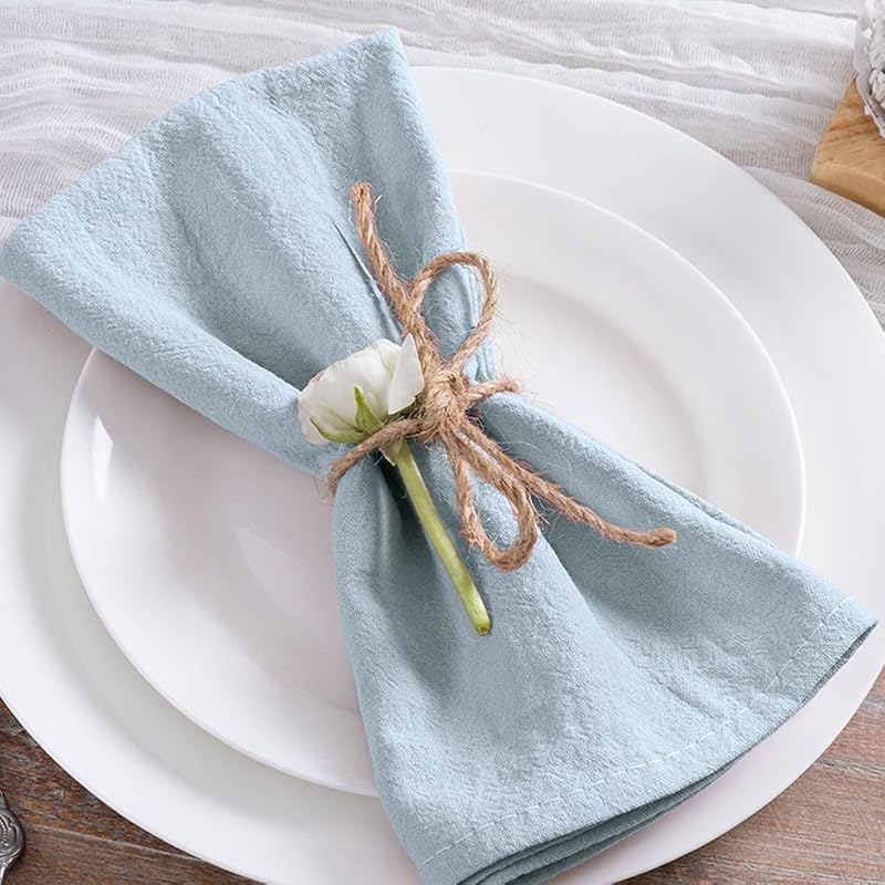 Cotton Linen Napkins Set of 8 17"x17" Reusable Cloth Napkins Grey Blue | Washable Durable Dinner Napkins Stonewashed Linen Napkins Cloth for Wedding Party Bridal Shower Everyday Use Gathings Decor
