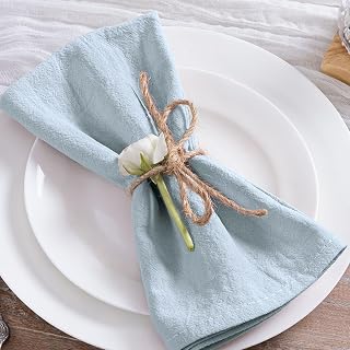 Cotton Linen Napkins Set of 8 17"x17" Reusable Cloth Napkins Grey Blue