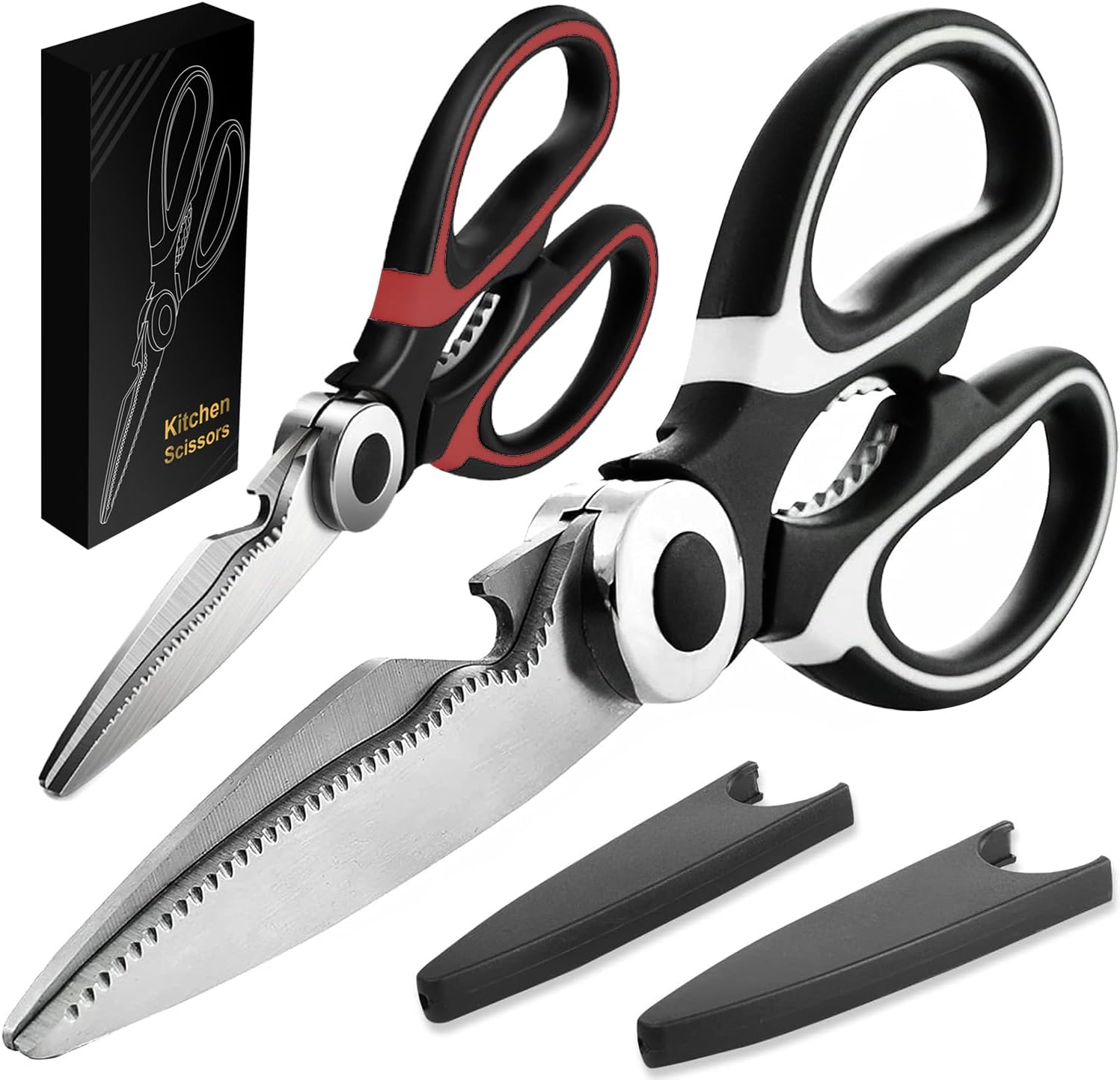 Kitchen Scissors All Purpose 2 Pack, Heavy Duty Kitchen Shears, Shears with Protective Sheath, Cutting Meat, Food, Fish, Poultry Multipurpose Sharp Sissors for Dishwasher Safe
