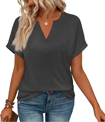 Womens Short Sleeve T Shirts Trendy V Neck Basic Tops Spring Summer Dressy Casual Plain Floral Graphic Cute Blouses