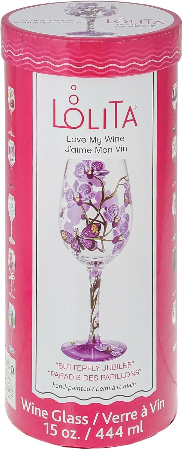 Enesco Designs by Lolita Butterfly Jubilee Hand-Painted Artisan Wine Glass, 15 Ounce, Multicolor - Image 7