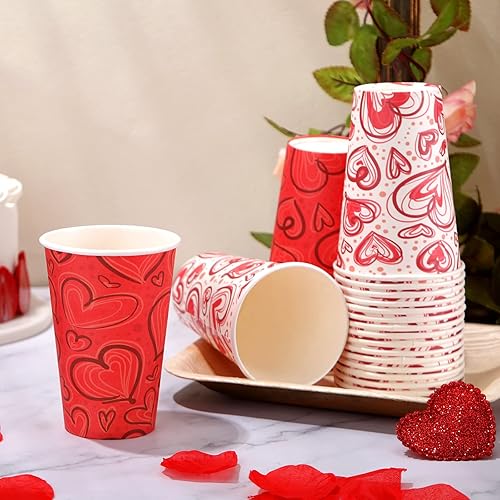 Miniatura 2 de 100 tazas de café desechables de San Valentín de 12 onzas con corazones para el día de San Valentín tazas de café de papel tazas de café para