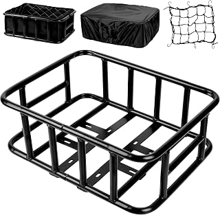 SAMRELAX Large Rear Bike Basket with Cargo Net, Liner & Double-Sided Waterproof Cover - 66lbs Capacity for E-Bikes & Bicycles