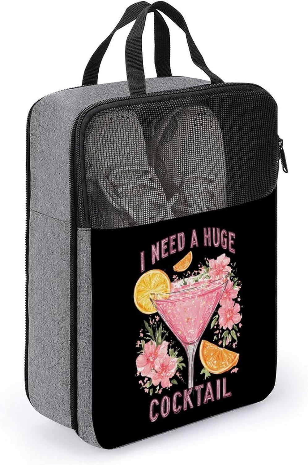 I Need A Huge Cocktail Shoe Bag Organizer for Travel with Handle | printed,double zippered closure,for sneaker soccer cleats dance essentials