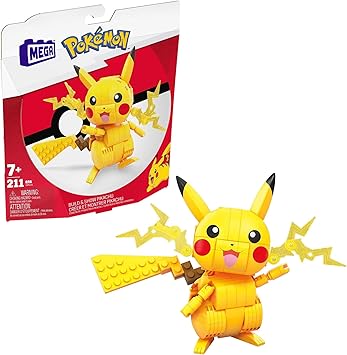 MEGA Pokemon Building Toys Set Build & Show Pikachu with 205 Pieces, Articulated and Poseable, 4 Inches Tall, for Kids