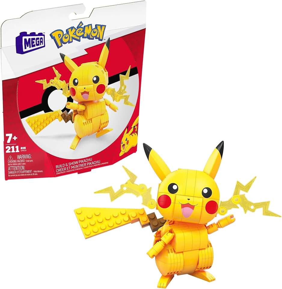MEGA Pokémon Building Toys Set Build &amp; Show Pikachu with 205 Pieces, Articulated and Poseable, 4 Inches Tall, for Kids