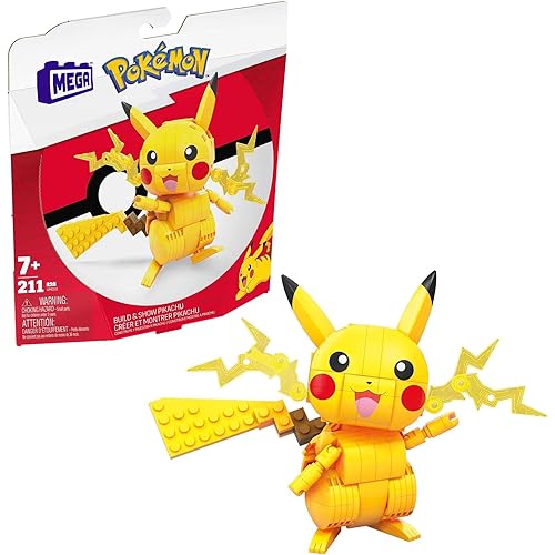MEGA Pokémon Building Toys Set Build & Show Pikachu with 205 Pieces, Articulated and Poseable, 4 Inches Tall, for Kids