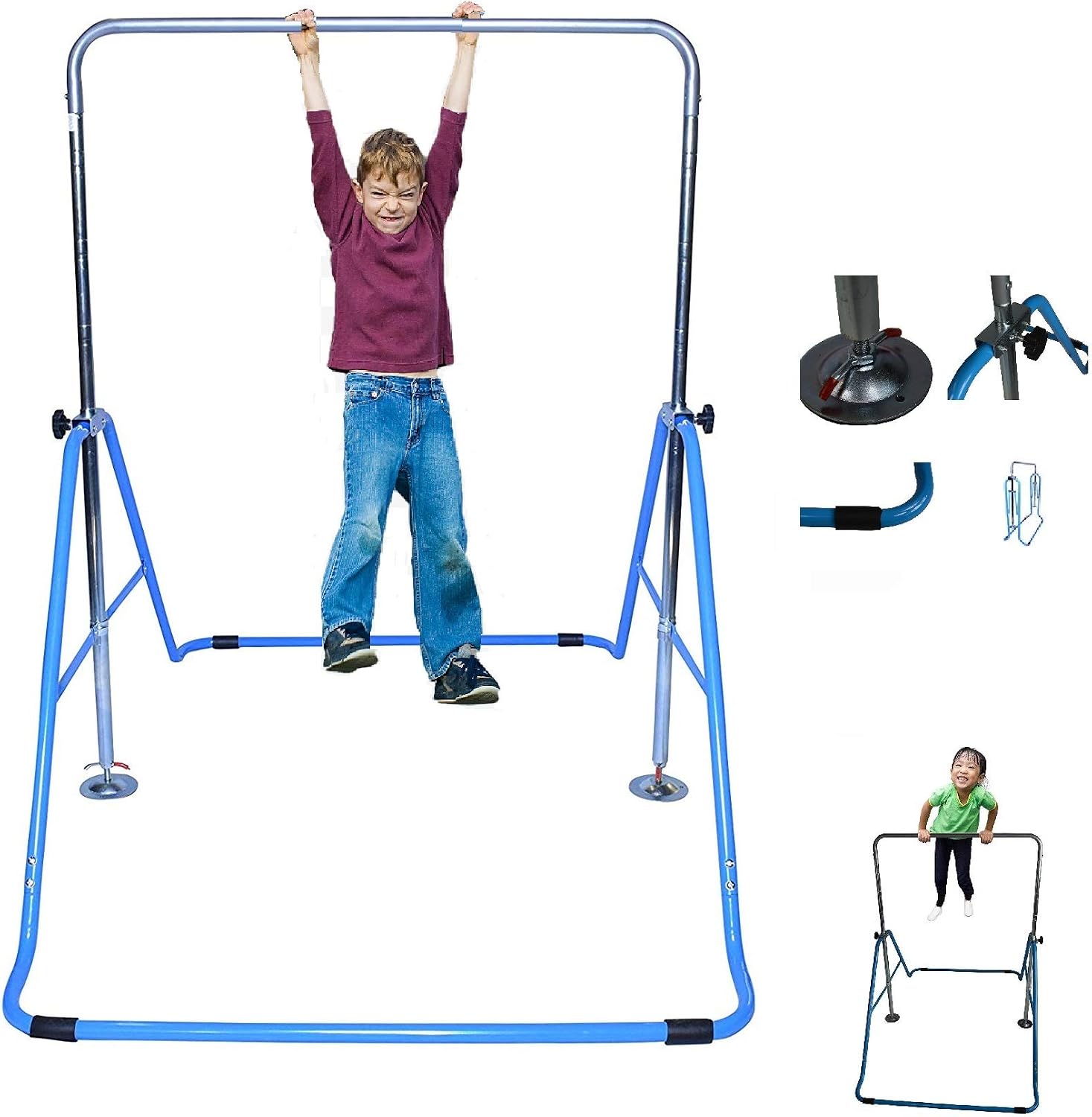 Expandable Gymnastics Bar Horizontal Kip Bar Junior Training Adjustable Height Jungle Gym Children Training Monkey Bars Climbing Tower Playground Balance Bar Gymnasts Blue