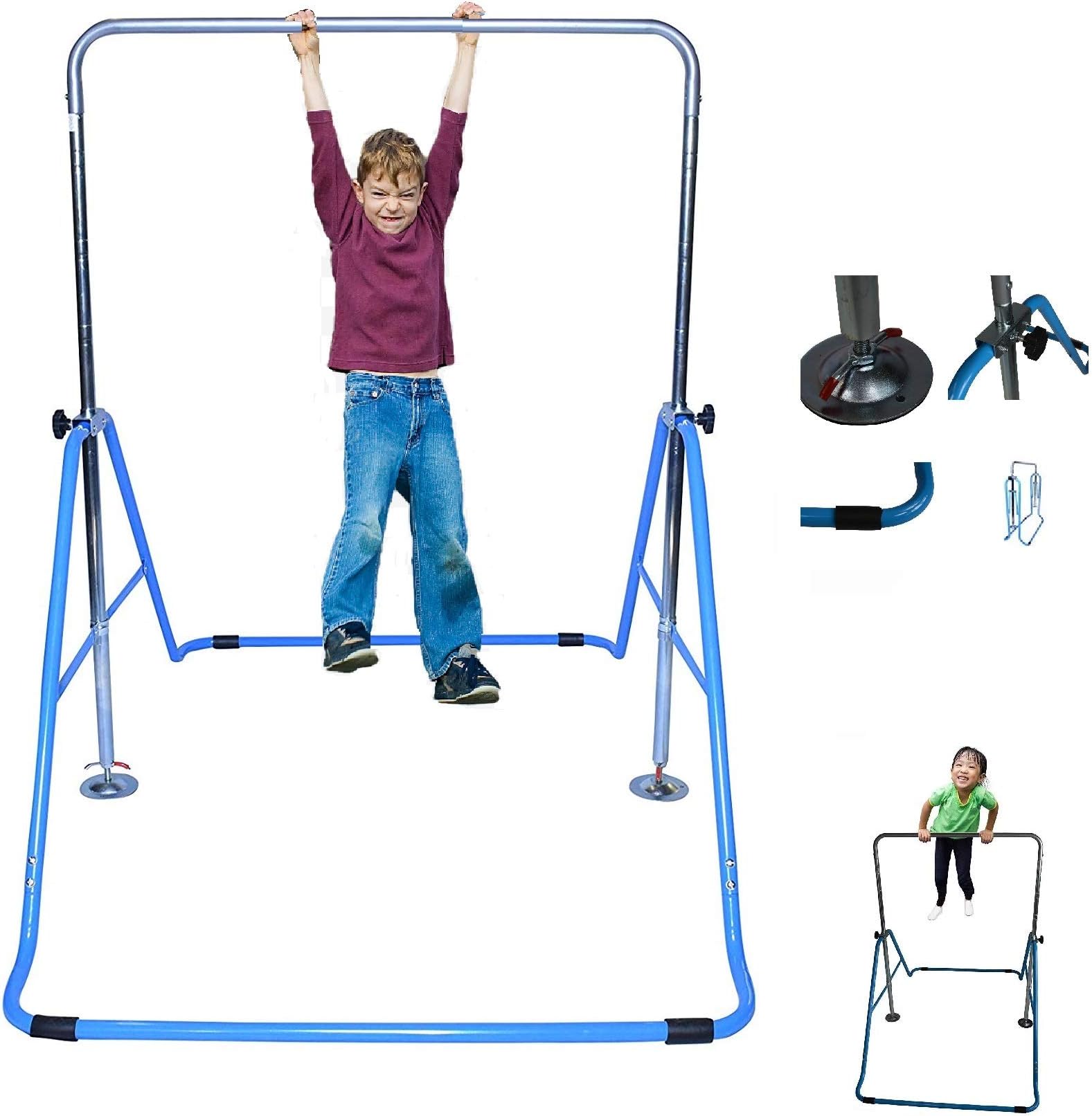 Expandable Gymnastics Bar Horizontal Kip Bar Junior Training Adjustable Height Jungle Gym Children Training Monkey Bars Climbing Tower Playground Balance Bar Gymnasts Blue