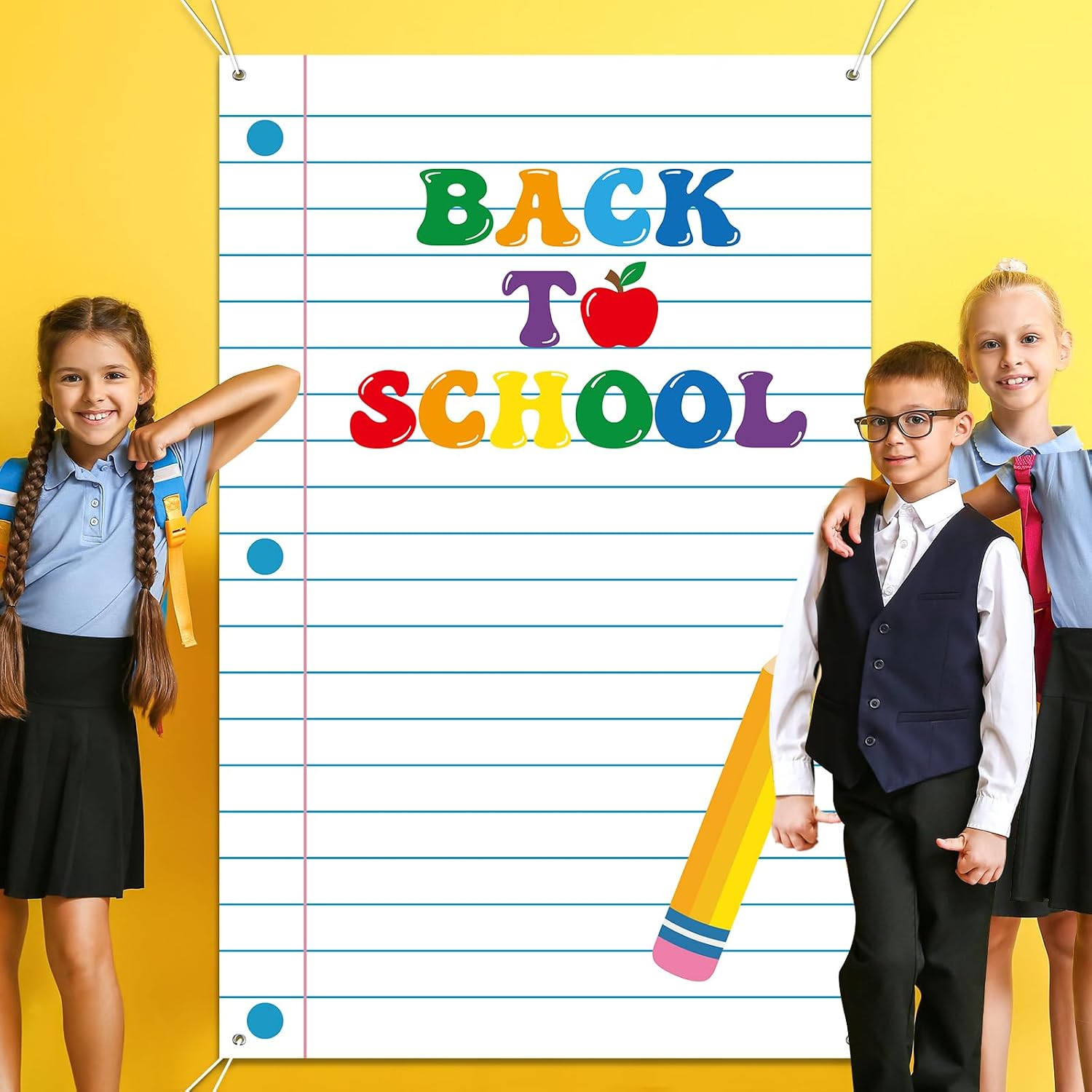 6.6x4.4Ft Notebook Paper Backdrop, Back to School Photo Backdrop Classroom Banner Decorations for Class of 2026 Photo Background Graduation Wall Door Decor First Day of School Party Supplies
