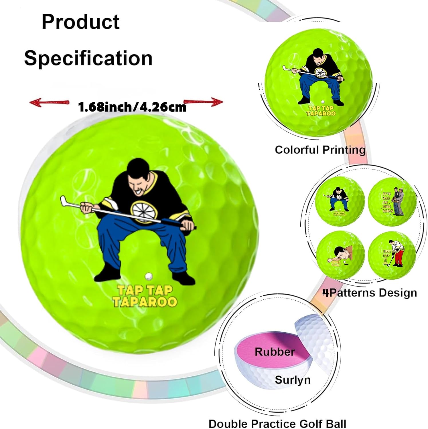 4 Pcs Funny Golf Balls for Birthday, Father’s Day Christmas Novelty Golfer Gift for Dad Coworkers Golfers Golf Lovers - Happy, Green image 5