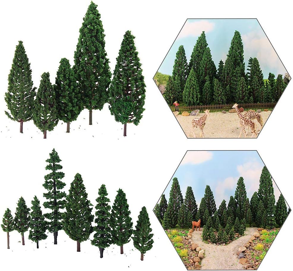 52pcs Model Pine Trees Green Pines Plastic for Forest HO Scale Model Railway Layout Miniature Scenery S0901